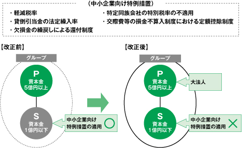 100%子法人への中小企業向け特例措置の適用の見直し